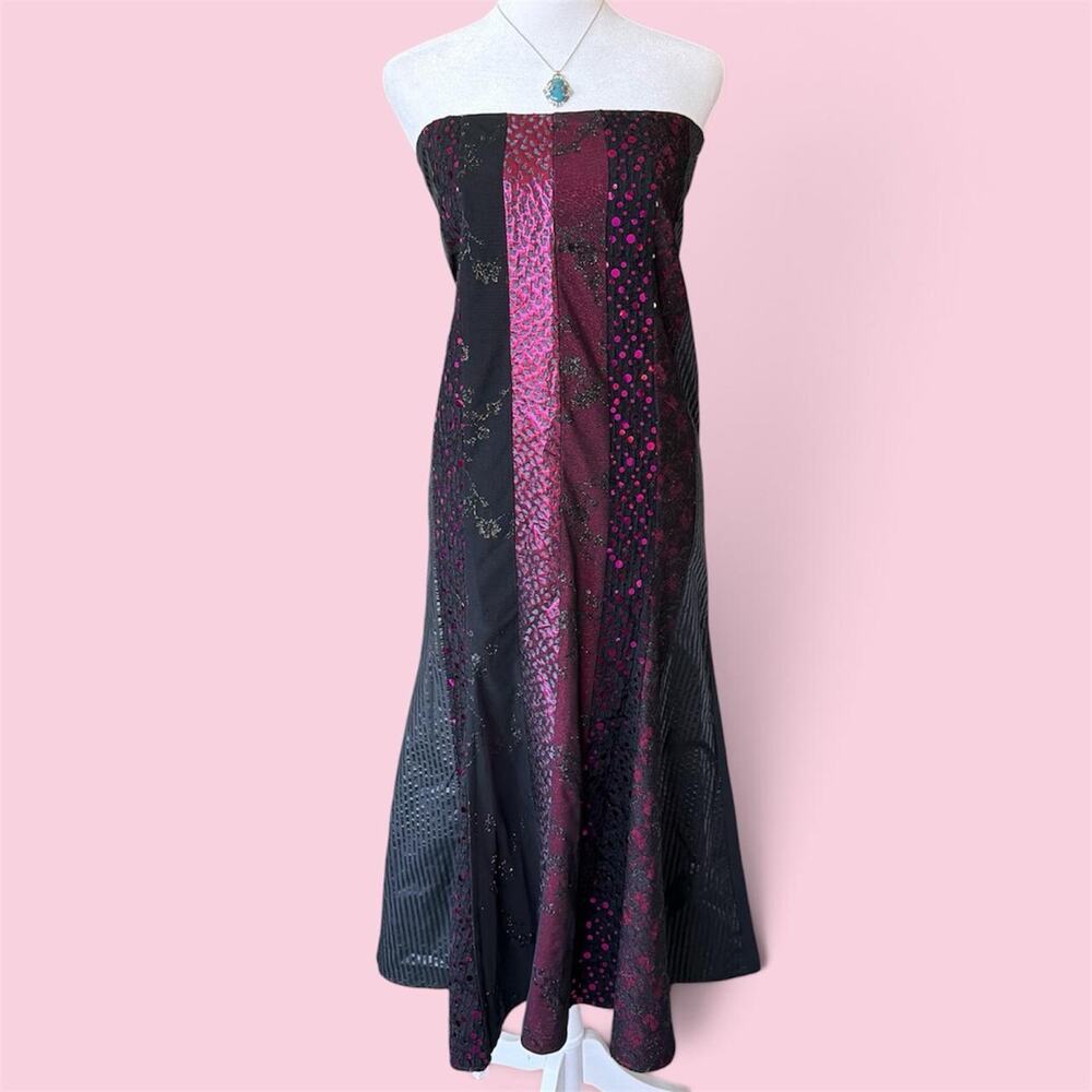 90s Des Fille A La Vanille Black & pink strapless patchwork maxi dress